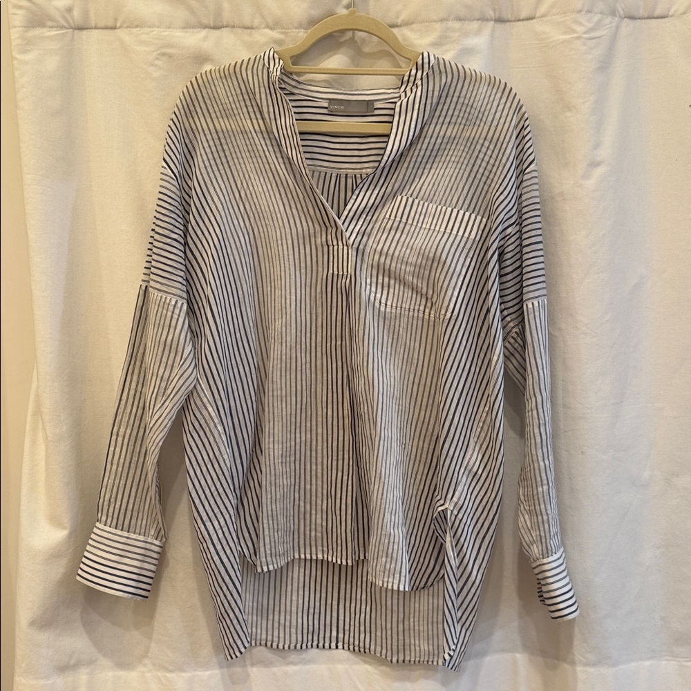 Vince. Striped Cotton/Silk Blend Top Sz S